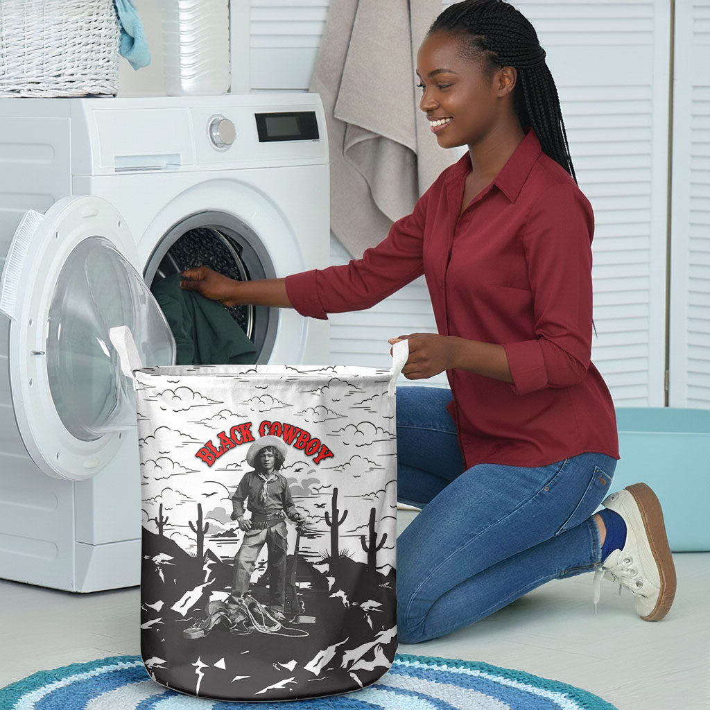 Black Cowboy Nat Love Laundry Basket Comic Style Desert Line Art Red Typography