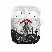 Black Cowboy Nat Love AirPods Case Comic Style Desert Line Art Red Typography