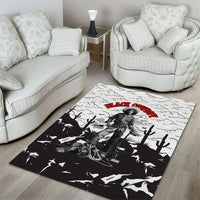 Black Cowboy Nat Love Area Rug Comic Style Desert Line Art Red Typography