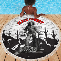 Black Cowboy Nat Love Beach Blanket Comic Style Desert Line Art Red Typography