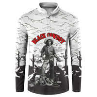 Black Cowboy Nat Love Button Sweatshirt Comic Style Desert Line Art Red Typography