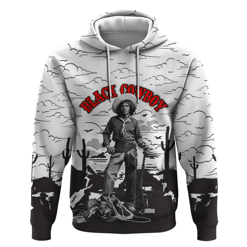 Black Cowboy Nat Love Hoodie Comic Style Desert Line Art Red Typography