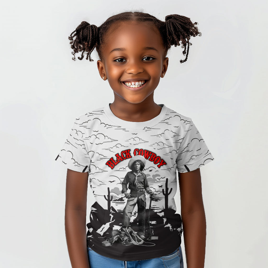 Black Cowboy Nat Love Kid T shirt Comic Style Desert Line Art Red Typography