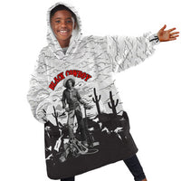 Black Cowboy Nat Love Kid Wearable Blanket Hoodie Comic Style Desert Line Art Red Typography