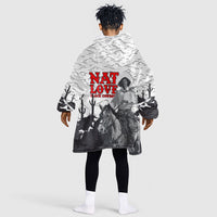 Black Cowboy Nat Love Kid Wearable Blanket Hoodie Comic Style Desert Line Art Red Typography