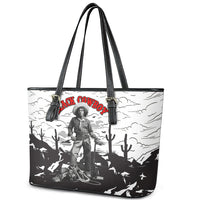 Black Cowboy Nat Love Leather Tote Bag Comic Style Desert Line Art Red Typography