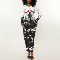 Black Cowboy Nat Love Long Sleeve Bodycon Dress Comic Style Desert Line Art Red Typography