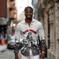Black Cowboy Nat Love Long Sleeve Button Shirt Comic Style Desert Line Art Red Typography