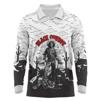 Black Cowboy Nat Love Long Sleeve Polo Shirt Comic Style Desert Line Art Red Typography