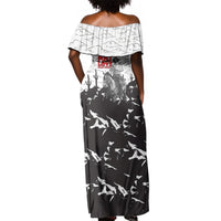 Black Cowboy Nat Love Off Shoulder Maxi Dress Comic Style Desert Line Art Red Typography