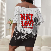 Black Cowboy Nat Love Off Shoulder Short Dress Comic Style Desert Line Art Red Typography