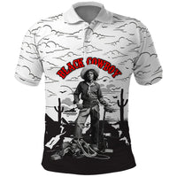 Black Cowboy Nat Love Polo Shirt Comic Style Desert Line Art Red Typography