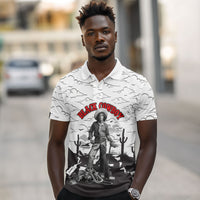 Black Cowboy Nat Love Polo Shirt Comic Style Desert Line Art Red Typography