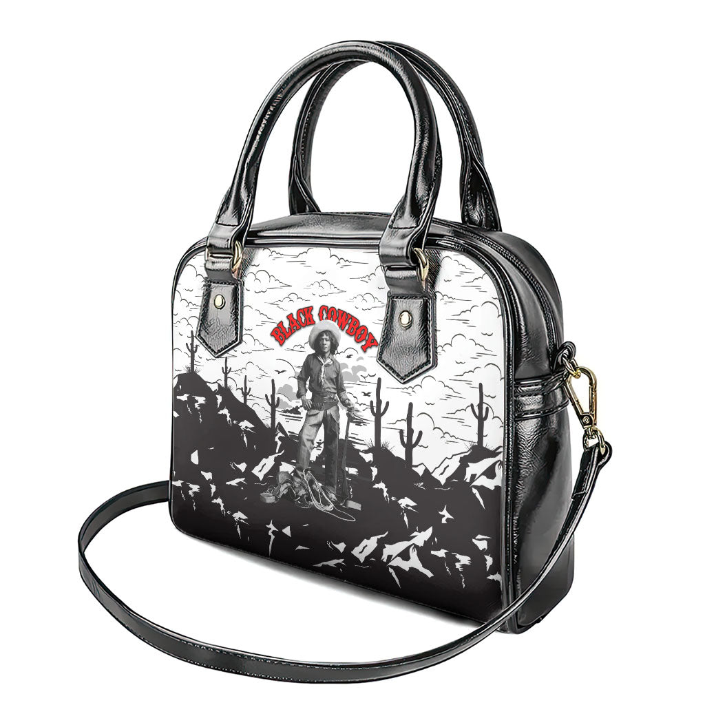 Black Cowboy Nat Love Shoulder Handbag Comic Style Desert Line Art Red Typography