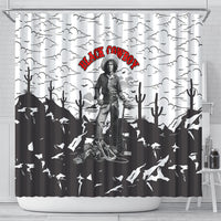 Black Cowboy Nat Love Shower Curtain Comic Style Desert Line Art Red Typography
