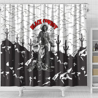 Black Cowboy Nat Love Shower Curtain Comic Style Desert Line Art Red Typography