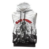 Black Cowboy Nat Love Sleeveless Hoodie Comic Style Desert Line Art Red Typography