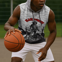 Black Cowboy Nat Love Sleeveless Hoodie Comic Style Desert Line Art Red Typography