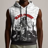 Black Cowboy Nat Love Sleeveless Hoodie Comic Style Desert Line Art Red Typography