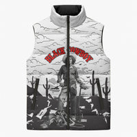 Black Cowboy Nat Love Sleeveless Puffer Jacket Comic Style Desert Line Art Red Typography