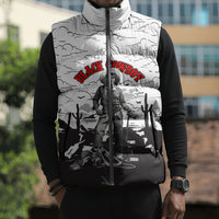 Black Cowboy Nat Love Sleeveless Puffer Jacket Comic Style Desert Line Art Red Typography