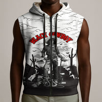 Black Cowboy Nat Love Sleeveless Zip Hoodie Comic Style Desert Line Art Red Typography