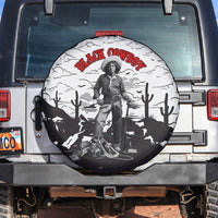 Black Cowboy Nat Love Spare Tire Cover Comic Style Desert Line Art Red Typography