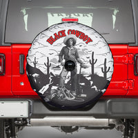 Black Cowboy Nat Love Spare Tire Cover Comic Style Desert Line Art Red Typography