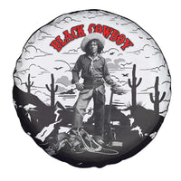 Black Cowboy Nat Love Spare Tire Cover Comic Style Desert Line Art Red Typography