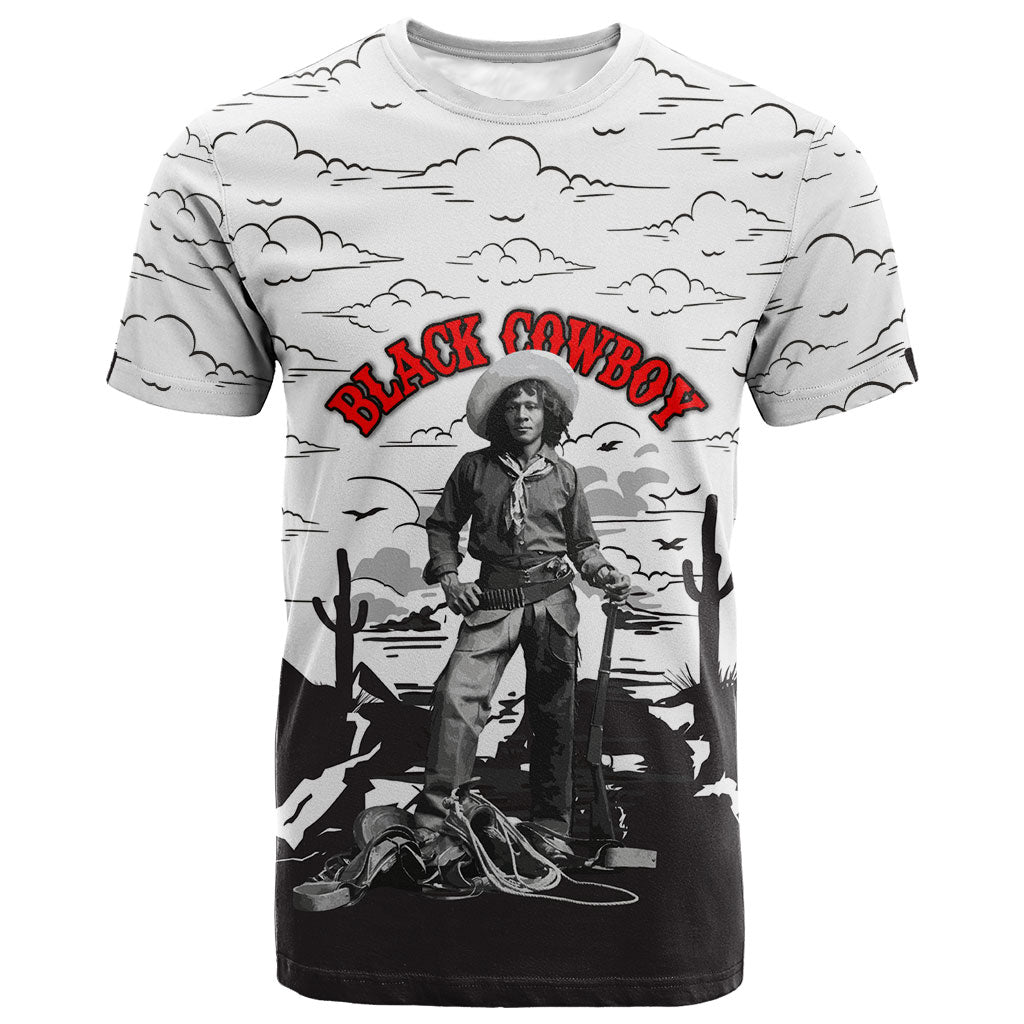 Black Cowboy Nat Love T shirt Comic Style Desert Line Art Red Typography