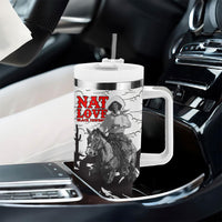 Black Cowboy Nat Love Tumbler With Handle Comic Style Desert Line Art Red Typography