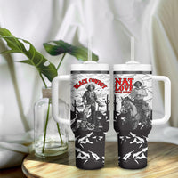 Black Cowboy Nat Love Tumbler With Handle Comic Style Desert Line Art Red Typography