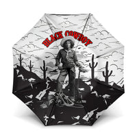 Black Cowboy Nat Love Umbrella Comic Style Desert Line Art Red Typography