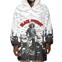 Black Cowboy Nat Love Wearable Blanket Hoodie Comic Style Desert Line Art Red Typography