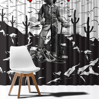 Black Cowboy Nat Love Window Curtain Comic Style Desert Line Art Red Typography