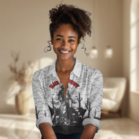 Black Cowboy Nat Love Women Casual Shirt Comic Style Desert Line Art Red Typography