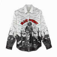 Black Cowboy Nat Love Women Casual Shirt Comic Style Desert Line Art Red Typography