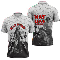 Black Cowboy Nat Love Zipper Polo Shirt Comic Style Desert Line Art Red Typography