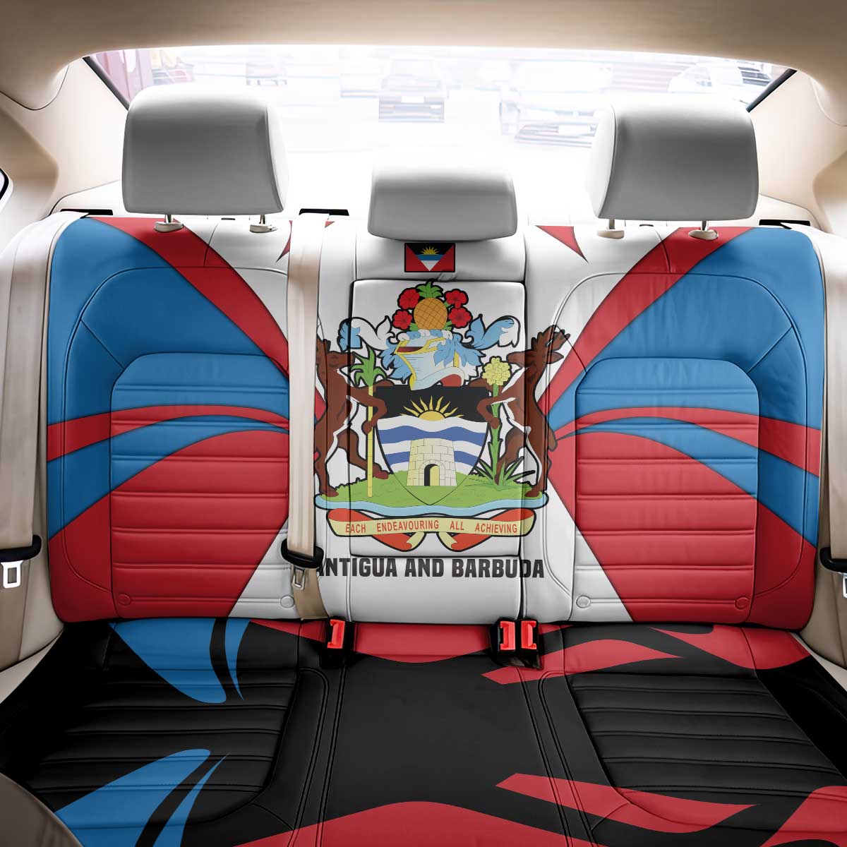 Antigua and Barbuda Flag Back Car Seat Cover with National Coat of Arms - Wonder Print Shop