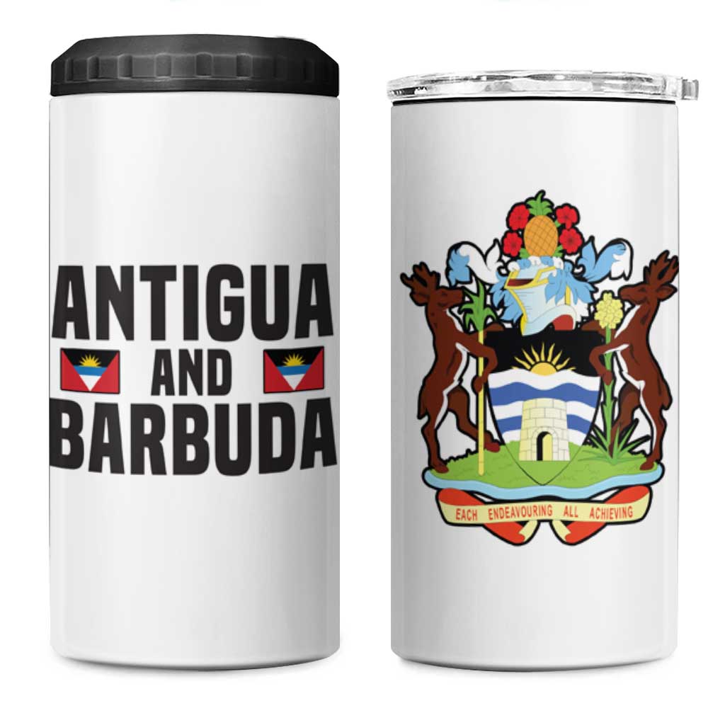 Antigua and Barbuda Flag 4 in 1 Can Cooler Tumbler with National Coat of Arms - Wonder Print Shop
