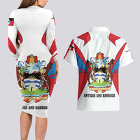 Antigua and Barbuda Flag Couples Matching Long Sleeve Bodycon Dress and Hawaiian Shirt with National Coat of Arms - Wonder Print Shop