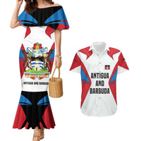 Antigua and Barbuda Flag Couples Matching Mermaid Dress and Hawaiian Shirt with National Coat of Arms - Wonder Print Shop