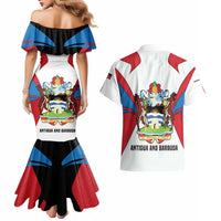 Antigua and Barbuda Flag Couples Matching Mermaid Dress and Hawaiian Shirt with National Coat of Arms - Wonder Print Shop