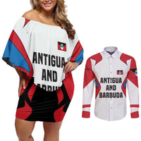 Antigua and Barbuda Flag Couples Matching Off Shoulder Short Dress and Long Sleeve Button Shirt with National Coat of Arms - Wonder Print Shop