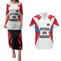 Antigua and Barbuda Flag Couples Matching Puletasi and Hawaiian Shirt with National Coat of Arms - Wonder Print Shop