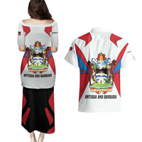 Antigua and Barbuda Flag Couples Matching Puletasi and Hawaiian Shirt with National Coat of Arms - Wonder Print Shop