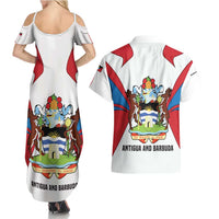 Antigua and Barbuda Flag Couples Matching Summer Maxi Dress and Hawaiian Shirt with National Coat of Arms - Wonder Print Shop