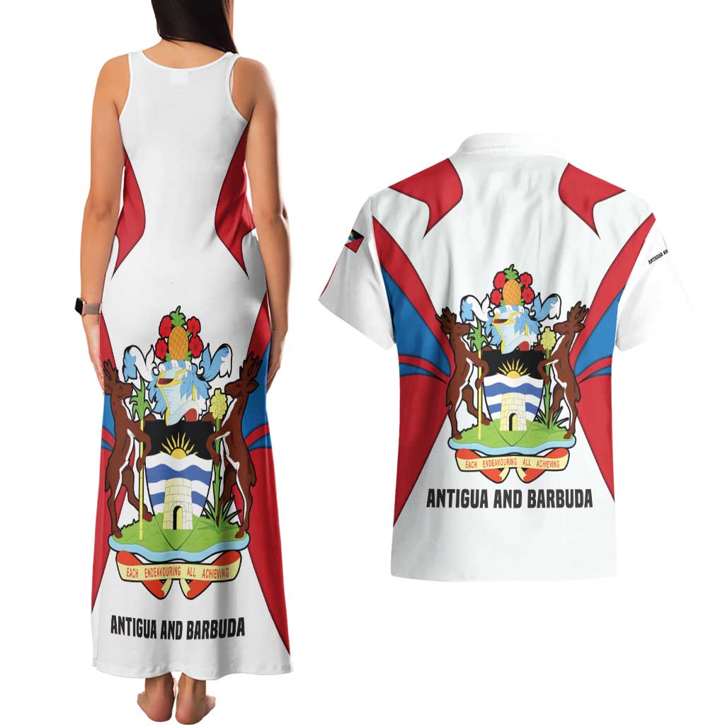 Antigua and Barbuda Flag Couples Matching Tank Maxi Dress and Hawaiian Shirt with National Coat of Arms - Wonder Print Shop