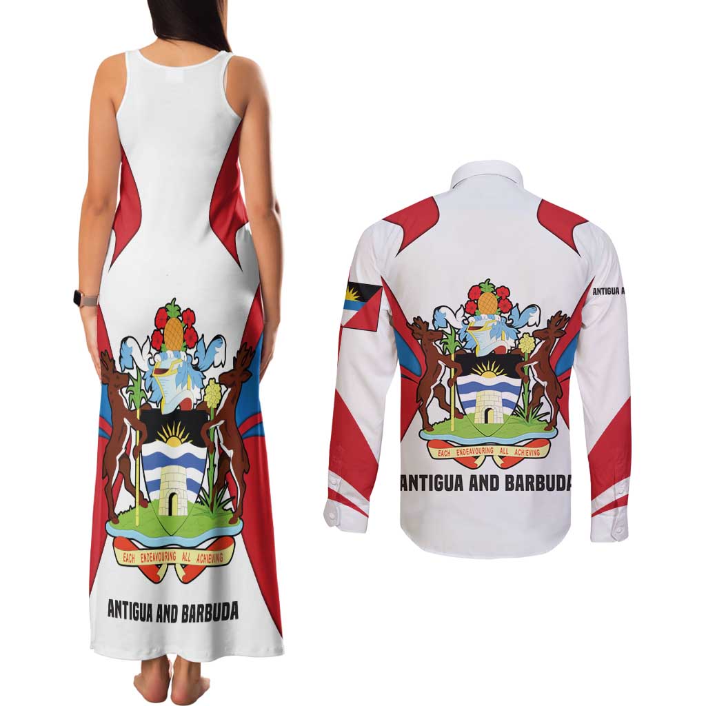 Antigua and Barbuda Flag Couples Matching Tank Maxi Dress and Long Sleeve Button Shirt with National Coat of Arms - Wonder Print Shop