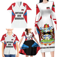 Antigua and Barbuda Flag Family Matching Long Sleeve Bodycon Dress and Hawaiian Shirt with National Coat of Arms - Wonder Print Shop